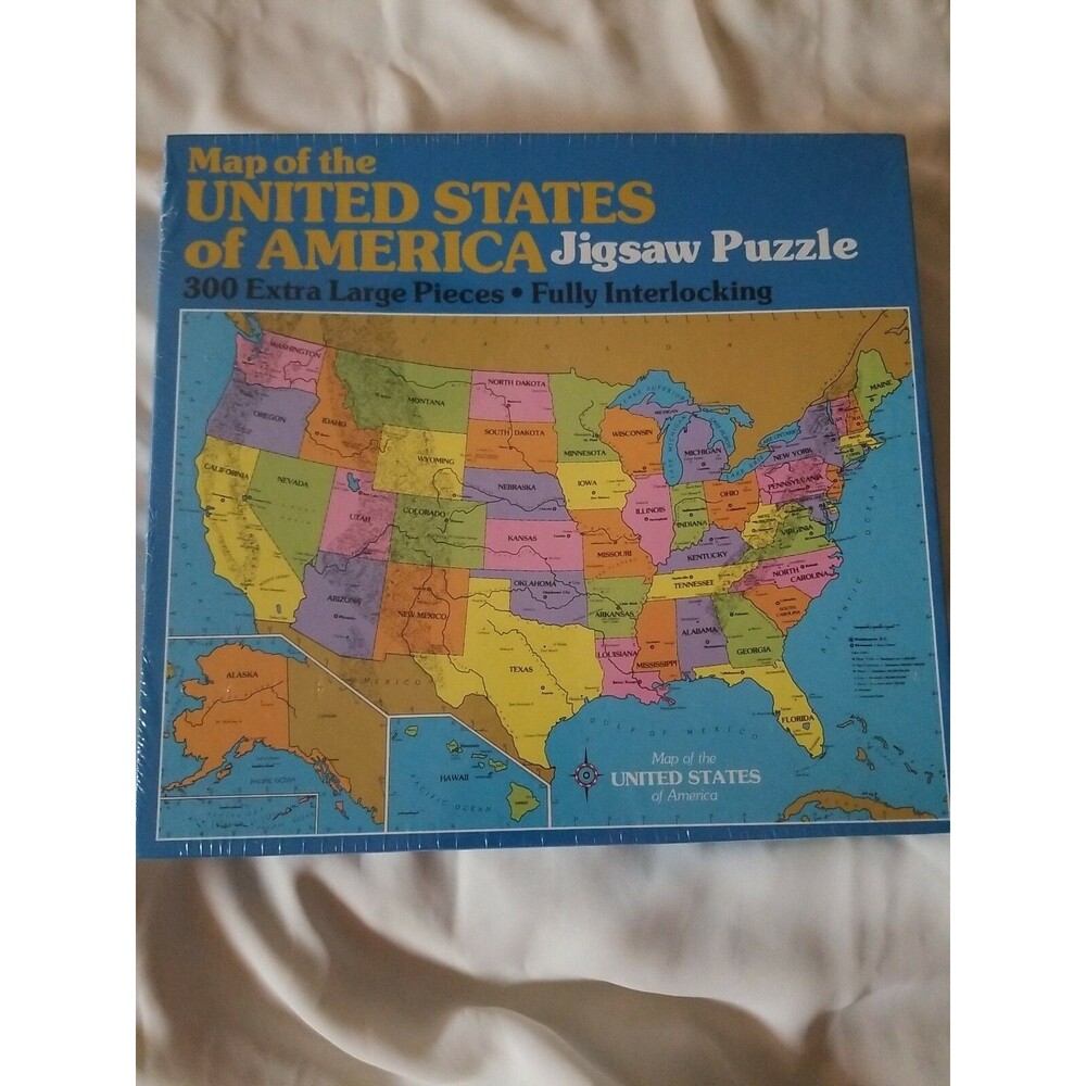Map of United States America 300 XLrg Pieces Golden Jigsaw Puzzle 1985 new